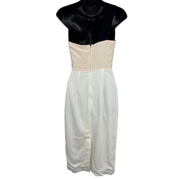 Reiss Riana-Col Block Bodycon Dress 2 White Nude One-Shoulder Sheath Women New - Picture 3 of 8